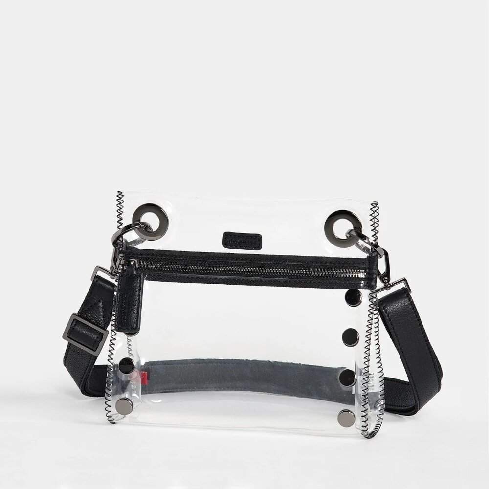HAMMIT Tony Small Clear Grommet Studded Zip Crossbody Bag.